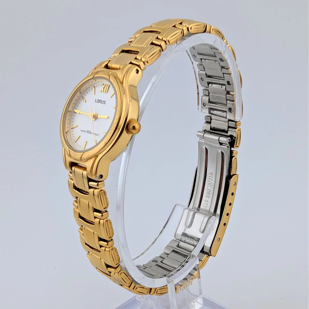 Lorus V501-X263 Women's Gold Tone White Dial Roman Numeral Quartz Watch 24mm 7